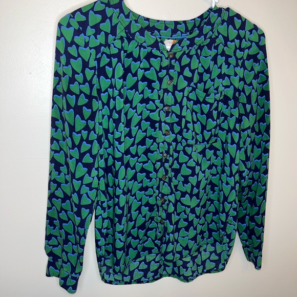 Conversations By Anthropologie Women Size 4P Blue/Green Button Top Blouse VGUC - Picture 3 of 7